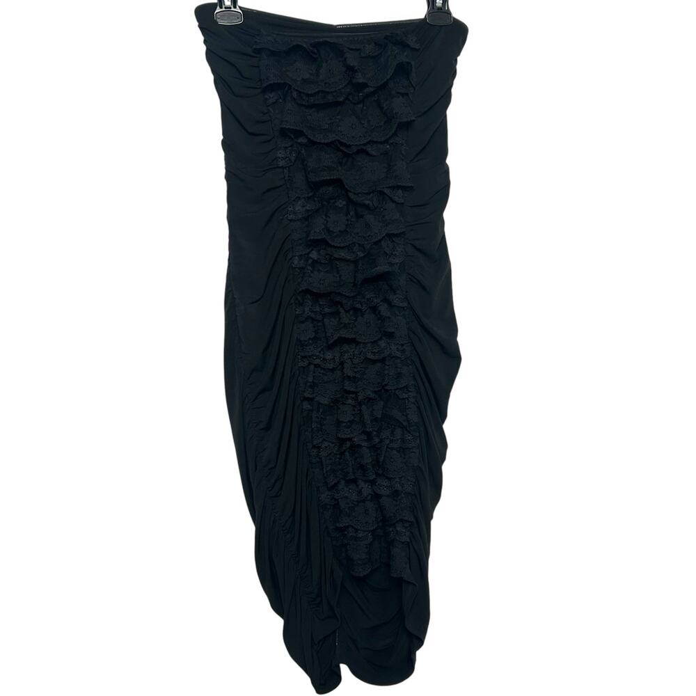 Moda International Strapless Black Ruffled Lace Bodycon Dress Size SP